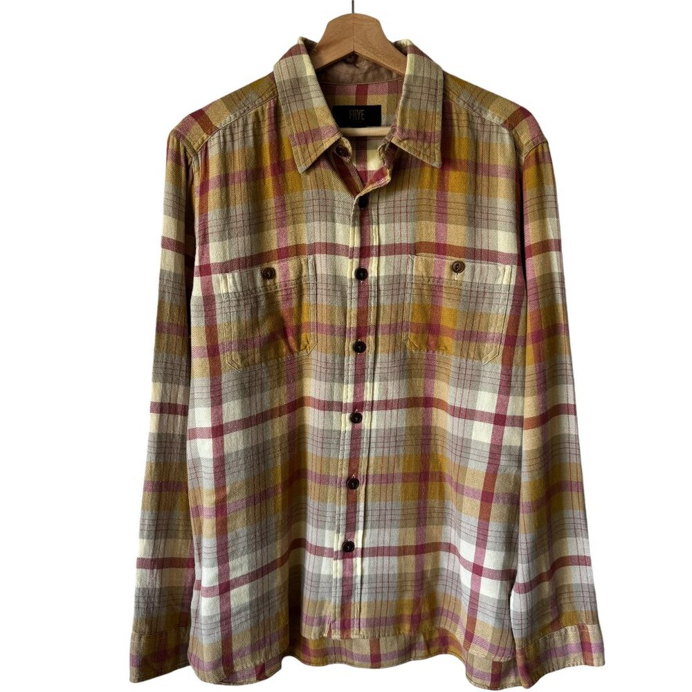 Frye Plaid Flannel Button Front Shirt Pockets Size Large Comfort Cotton Unisex